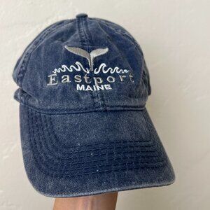 Eastport Maine ME whale classic blue denim cotton chambray blue baseball cap hat